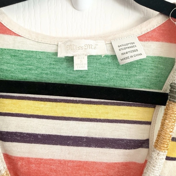 Miss Me Women's Size S Multicolor Striped Beaded Scoop Neck Racerback Tank Top - Picture 2 of 6